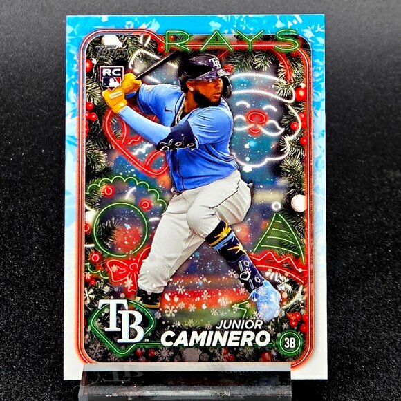 Four Junior Caminero RC and Insert Cards Tampa Bay Rays - Picture 4 of 9